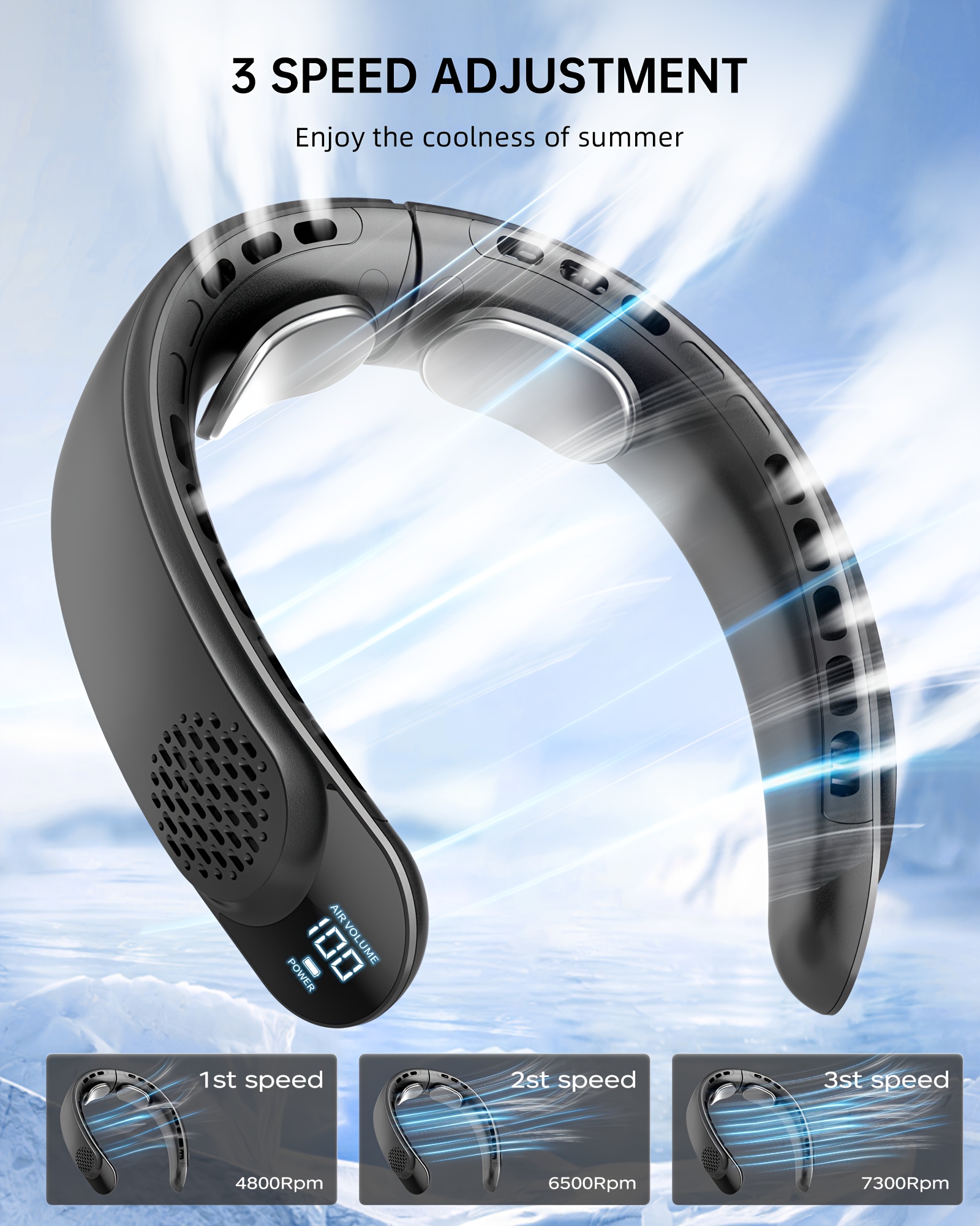 Neck Fan Without Blades, Featuring 4 Turbo Settings, a 4000 Mah Battery, USB Rechargeable, Personal Use, with 3 Speed Options, 360° Airflow, LED Display, Suitable for Home, Office, Travel, And As Gifts
