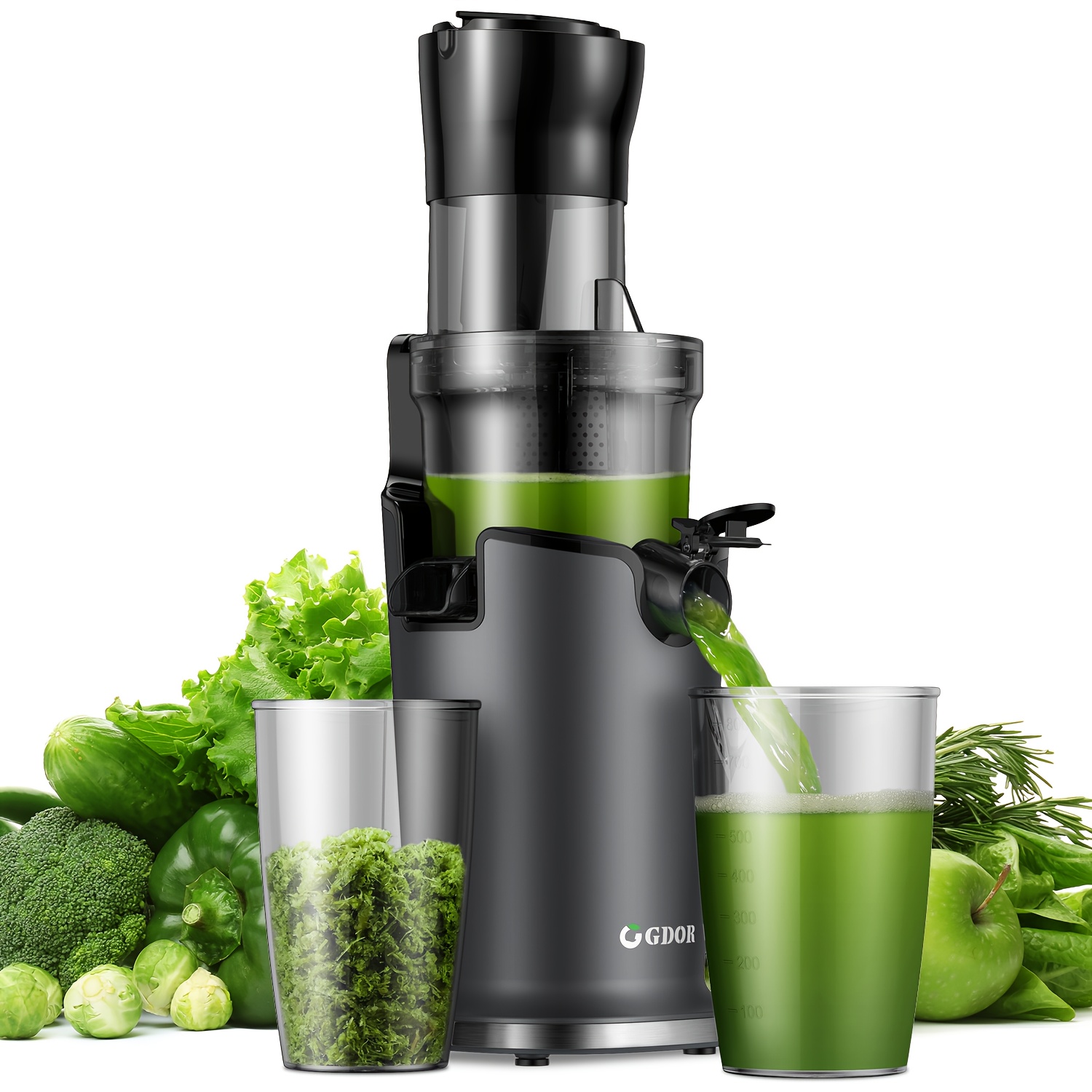 Gdor Cold Press Juicer, Compact Masticating Juicer With Powerful 60nm Motor, , Space-saving Cold Press Juice Exrtractor Machines, Easy To Clean Slow Juicer, Brush Included, 20oz Juice Cup, Bpa-free, .