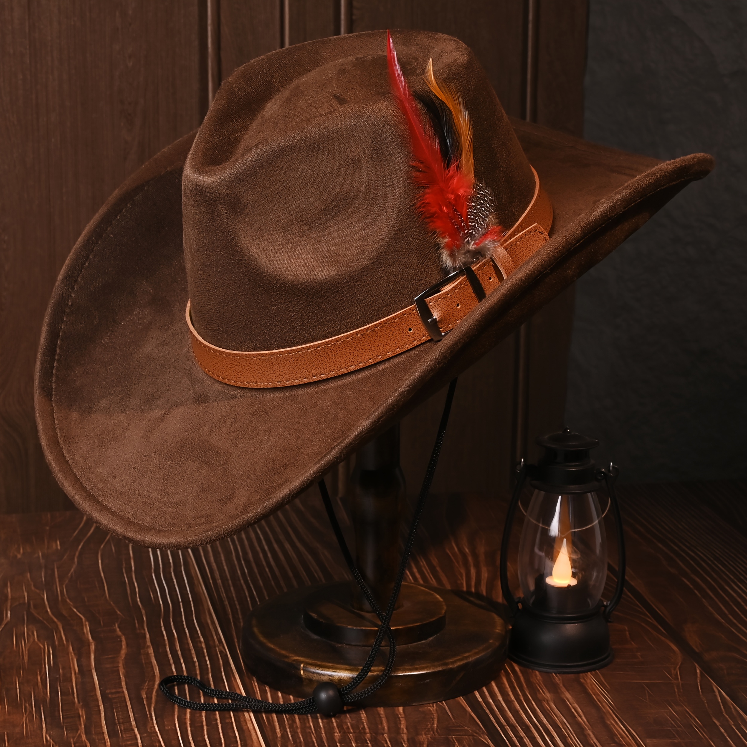 Vintage GW Brown Cowboy Western Hat With Feathers Medium Retro Vintage GW Brown Cowboy Western Hat With Feathers Medium Retro main image 2