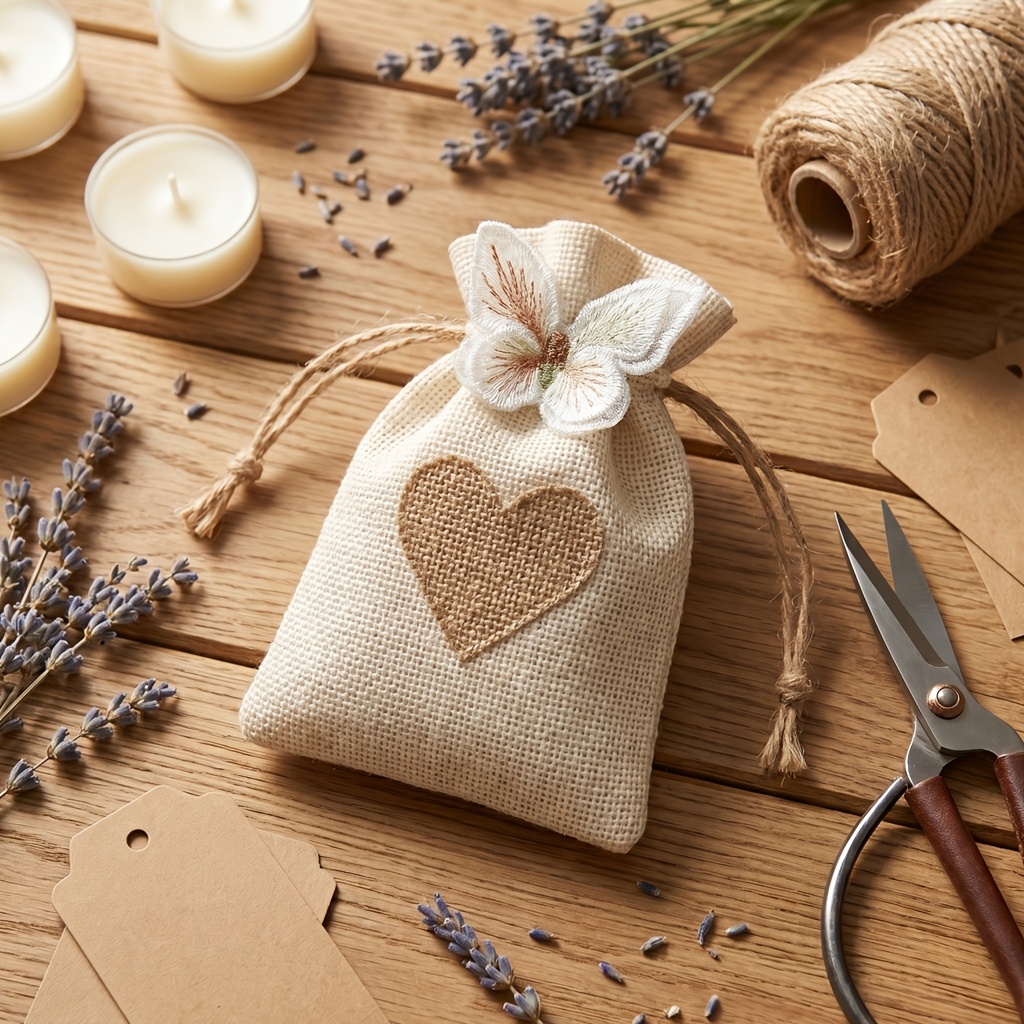TEMU Gift For Her/him 10//40/50pcs Pack Handmade Beige Drawstring Bags - Heart Cut-out Favor Pouches With Detail, Suitable For Diy Gifts, Wedding