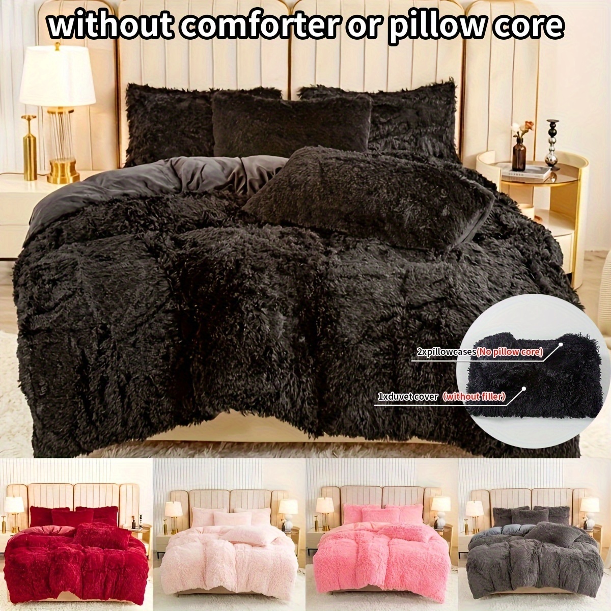 

3pcs Soft And Fluffy Luxury Duvet Cover Set - Perfect For Bedroom, Guest Room, And Dorm Decor - Includes 1 Duvet Cover And 2 Pillowcases (core Not Included)