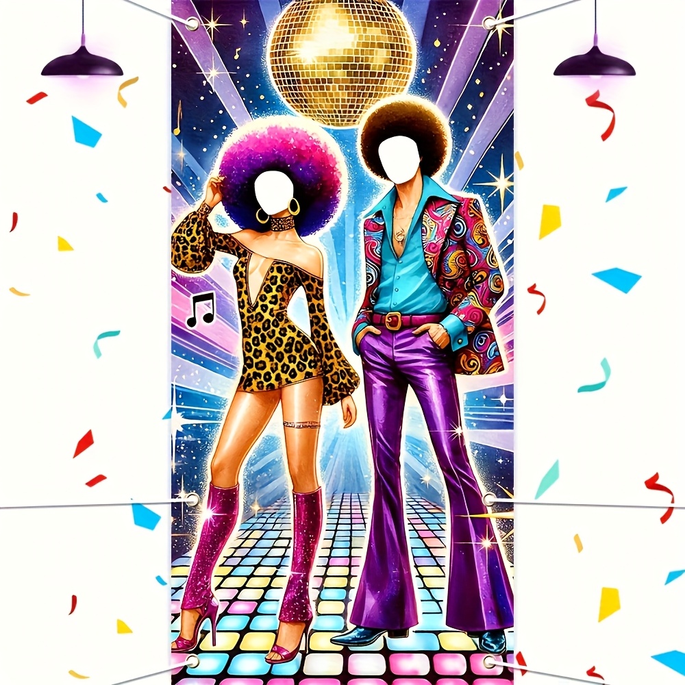 70s Disco Party Photo Backdrop with Neon Lights