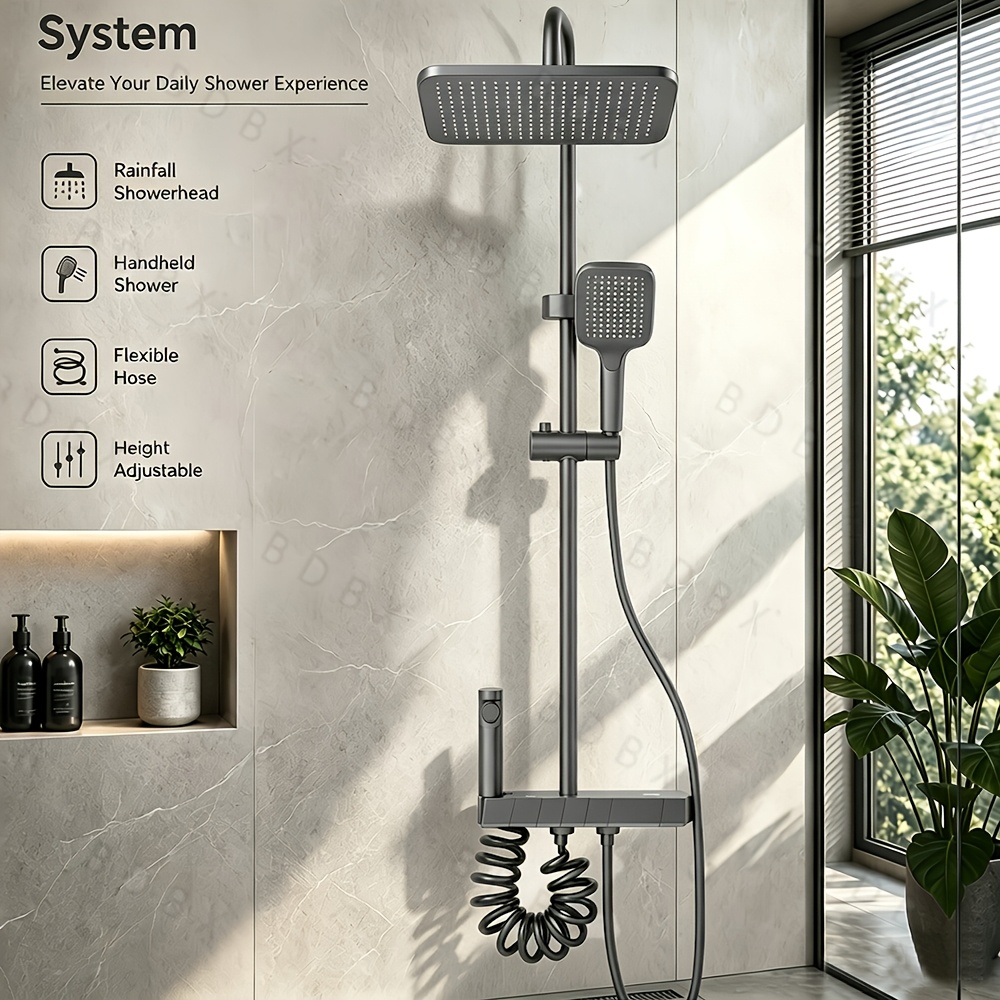 Image of Matte 4-function Shower System With Piano Key Controls, 10" Head, Handheld Spray & Adjustable Filtered Sprayer, Complete Wall Mounted Bathroom Shower Faucet Set For Shower Use