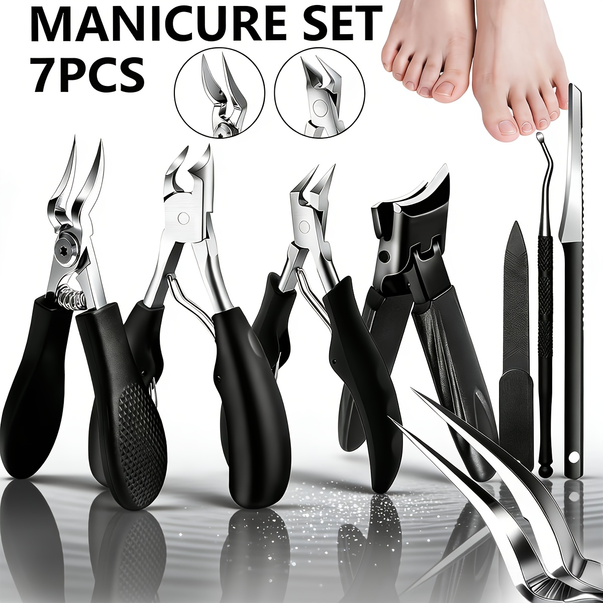 TEMU Ensemble de pédicure et manucure professionnel complet 7 pièces robuste - Outils de soin des ongles en acier inoxydable comprenant des
