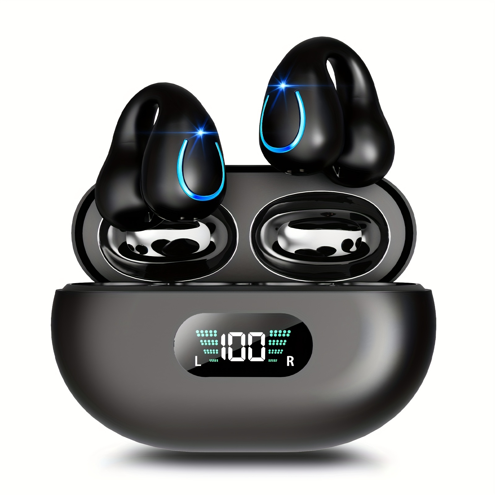 

Open Ear Clip Wireless Earbuds Earphones, With Led Digital Display Charging Case, Offering High-definition Audio Quality For Calls Ows Stereo Earphones Earclip Headphones