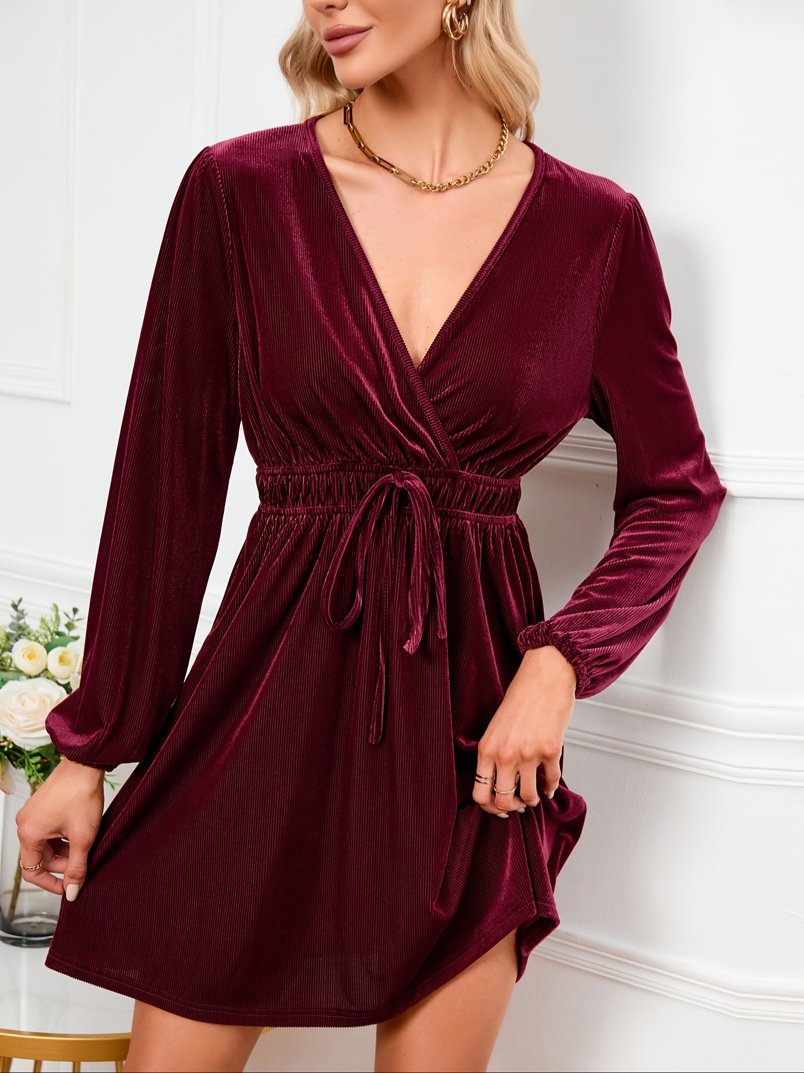 open lace back dress Green Pleated Velvet Wrap Maxi Dress