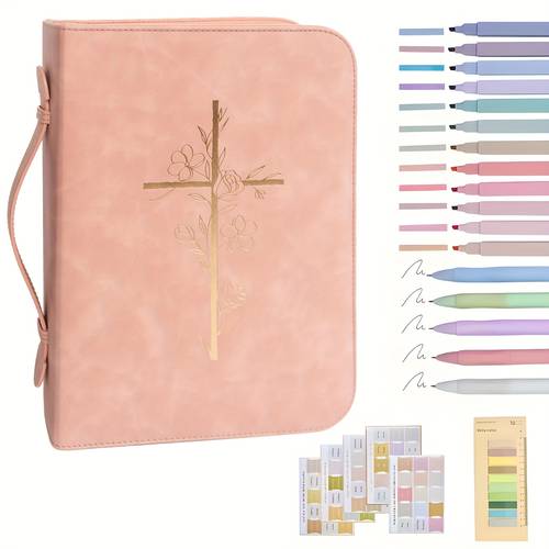 24pcs large bible bag set with accessories multi color bible carry case with handle and zippered pockets for standard size bibles and bible accessories ideal gift for friends