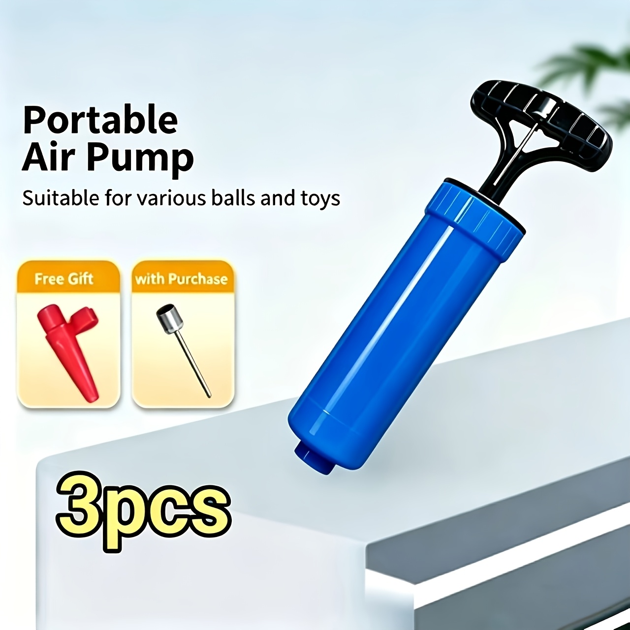 TEMU 3pcs Set: 1 Air Pump + 1 Air Needle + 1 Air Nozzle. Court-specific Air Pump For Basketball And Soccer Inflation. Portable Mini Manual Air Pump.
