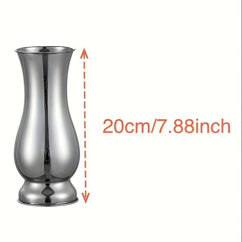 TEMU 7.88in/20cm Silvery Stainless Steel Vase, Polished End. No-drill Stable Design, No Shaking For Hydroponic Plants, Suitable For Bamboo And Other