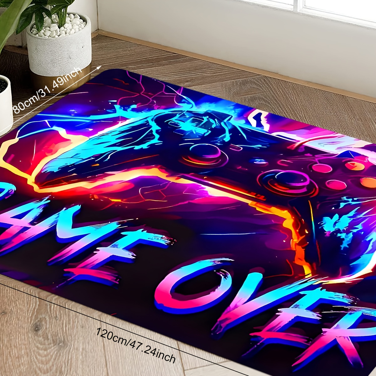 TEMU Colorful Game Area Mat With Game Controller Pattern For Bedroom, Game Room, Indoor Use - Rectangular Shape - For Christmas, Thanksgiving,