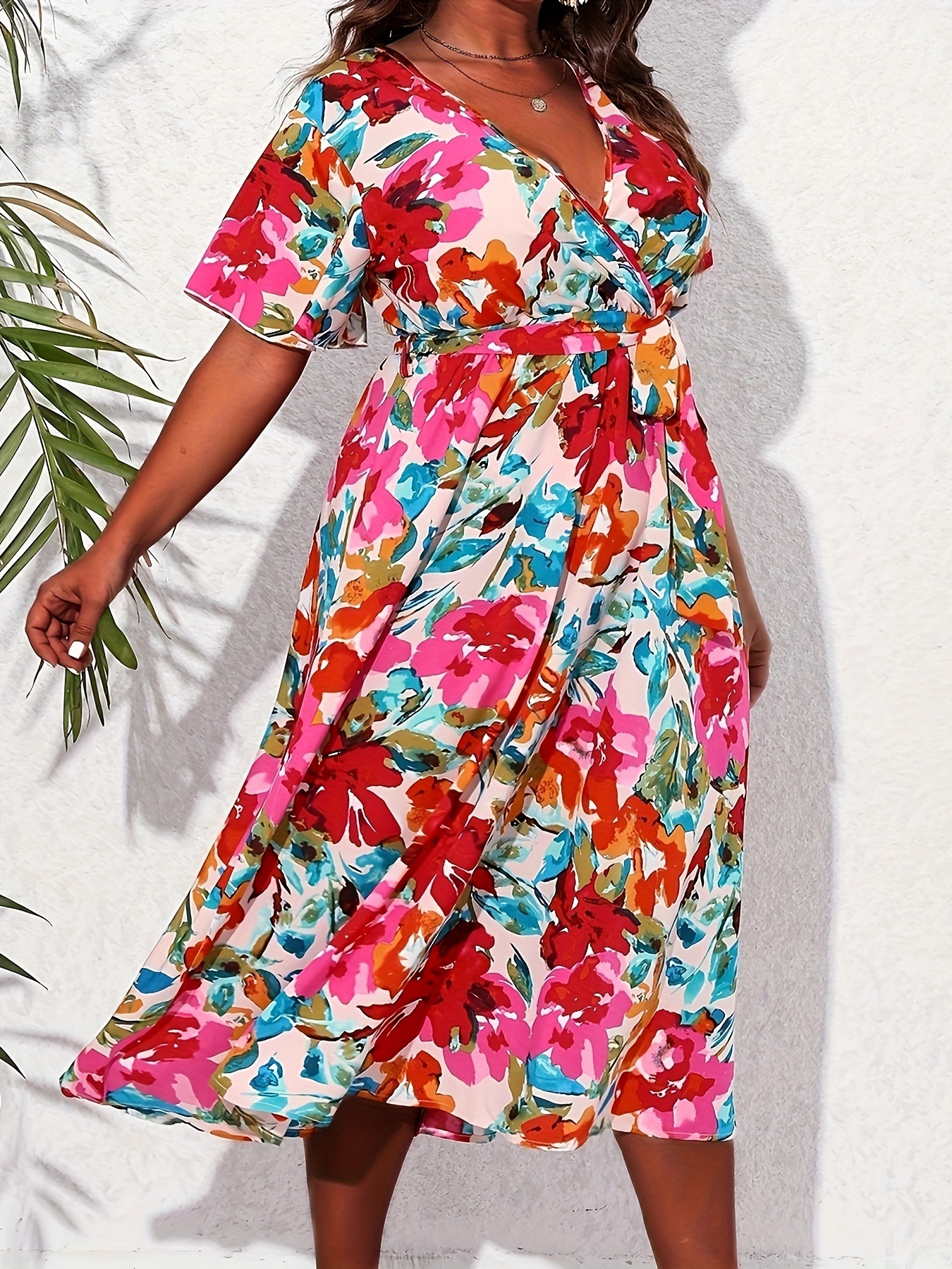 Plus Size Boho Dress Women's Plus Floral Print Butterfly - Temu