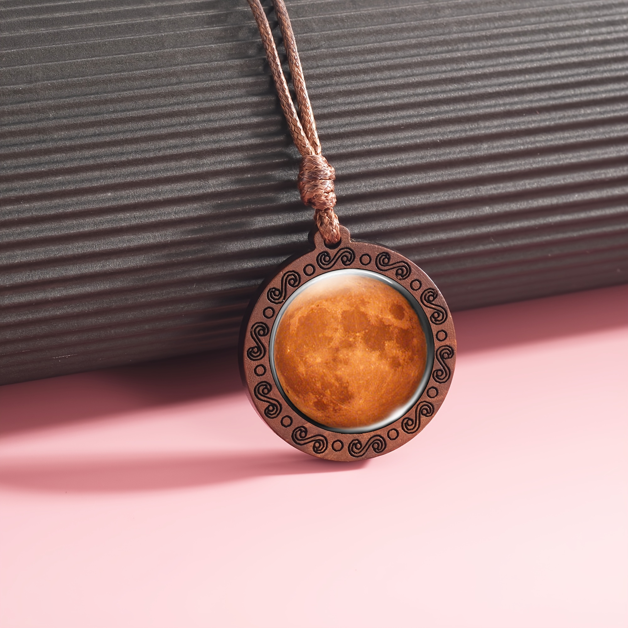 Handcrafted Orange Circular Wooden Pendant Necklace