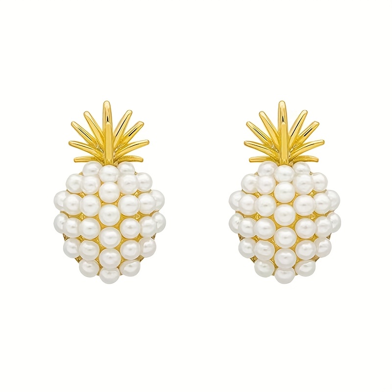 TEMU Pendientes de dorada de tono chic - Estilo francés retro, perlas de centelleantes, postes de acero inoxidable, perfectos para usar o regalar,