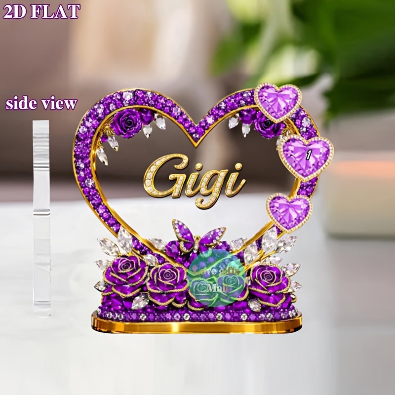 TEMU Personalized Mom Heart-shaped Acrylic Plaque, Engraved With Name - Custom Blue, Pink, Purple Acrylic Rose Family Keepsake, Mother's Day Gift For