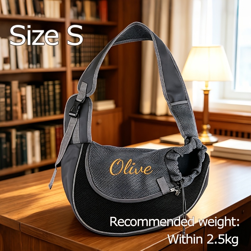 TEMU Sac d'épaule personnalisé brodé pour sortie de compagnie, transporteur portable pour chat et chien avec sangle d'épaule réglable en respirante,