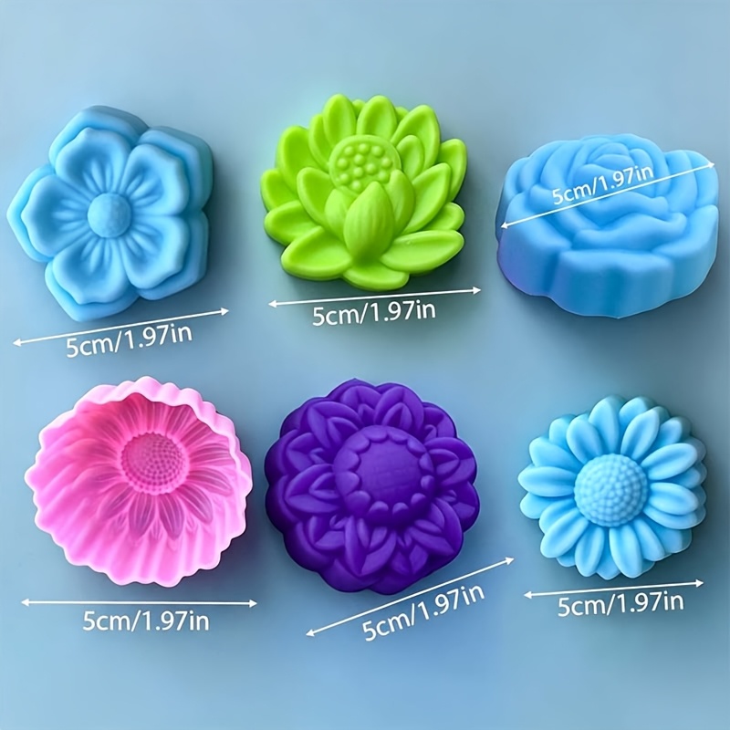 TEMU 6pcs Flower Candle Silicone Mold Set Diy For Lotus Daisy Shaped Making Molds Orchid Rose Sunflower Various Floral Theme Candles Plaster Clay