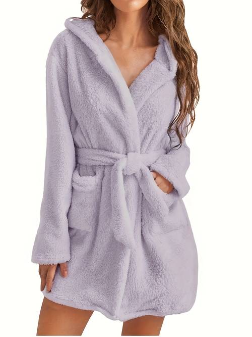 hot cross border hooded home plush pajamas solid warm robe womens comfortable loose fit