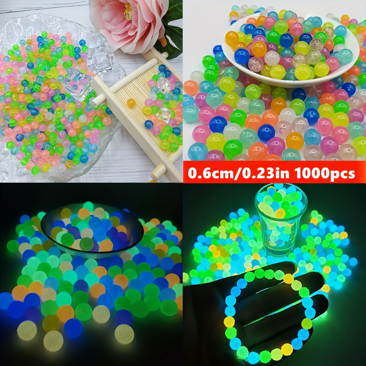 TEMU 1000 cuentas acrílicas sueltas multicolores de 6 mm que en para pulseras, collares, colgantes, adornos navideños, fabricación de joyas,