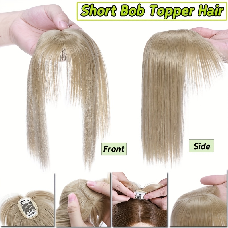 10inch 25cm hair toppers natural straight hairpiece with bangs for women 100 soft toupee hair 2 clips   clip   synthetic hair extensions hair pieces for thinning hair wiglets upgrade lace base topper festival cosplay   use details 4