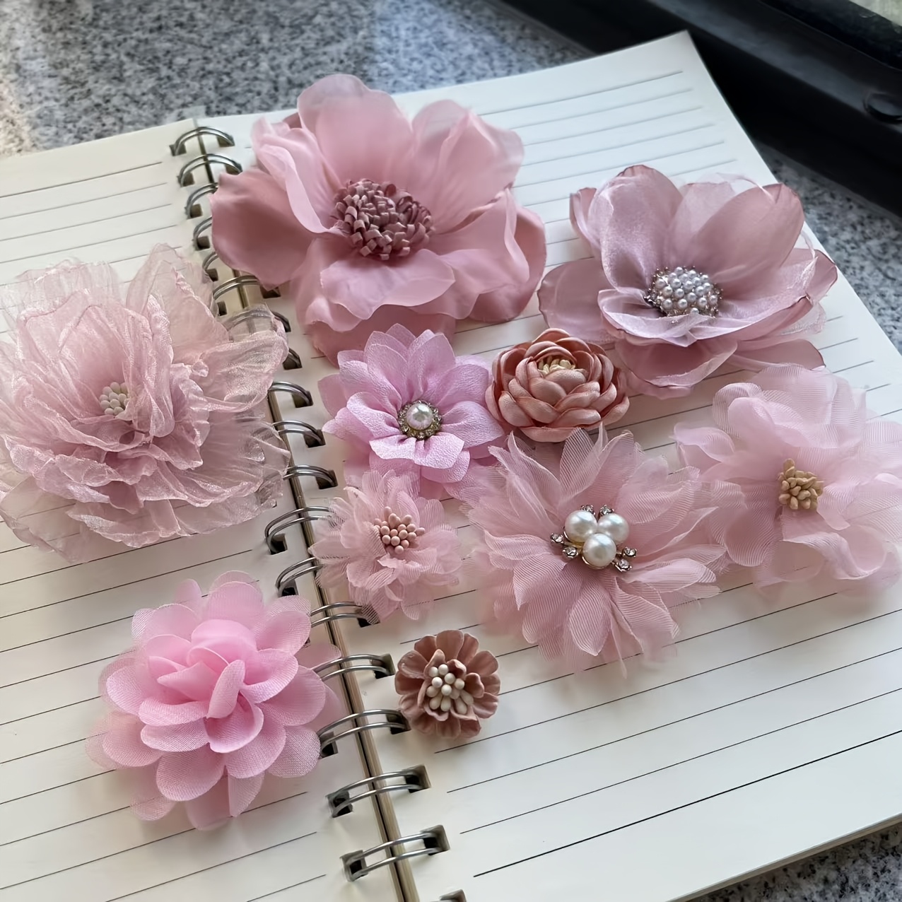 : 10pcs Pink Fabric Flower Simulation Head Decoration Additions, Wedding Dress, Shoes, Bag, Headpiece Decoration