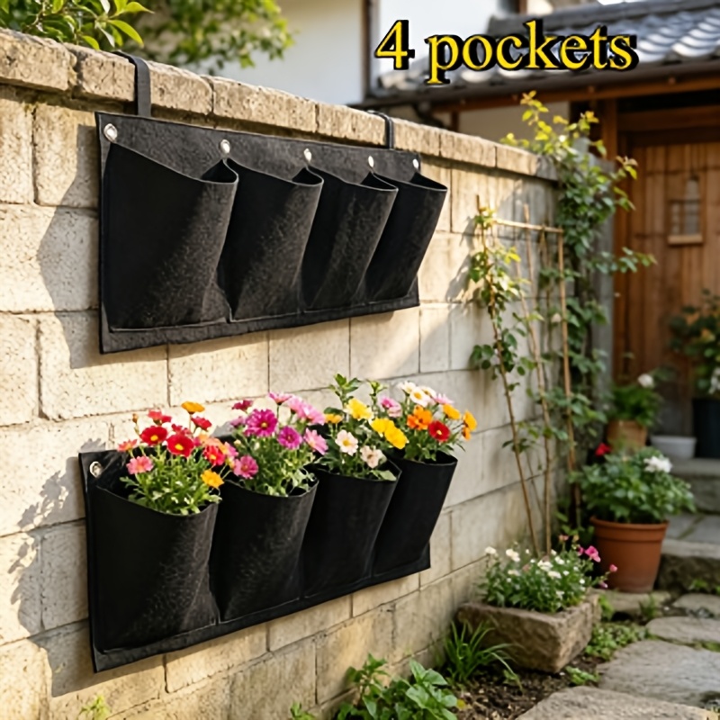 TEMU [horizontal Garden Planter] Space-saving Vertical Garden Planter - 4-compartment Wall-mounted Grow Bag, Made Of Thickened Non-woven Felt Fabric,