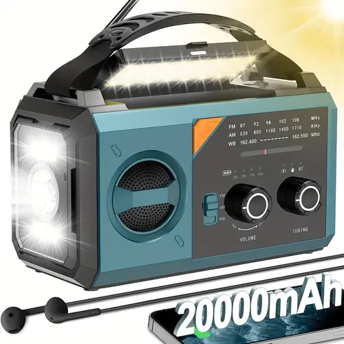 20000mah emergency weather radio radio portable am fm hand crank radio solar radio with usb solar hand crank charging headphone jack sos alarm phone charger reading lamp for emergency