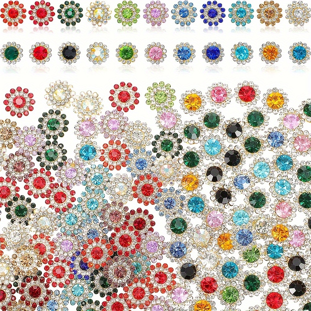 

400pcs 14mm Flower Buttons With Synthetic Gemstones Sunflower Sew On Embellishments Flatback Rhinestone Buttons Jewelry Flower Accessory For Clothes, Earring And Diy Crafts Mixed Color