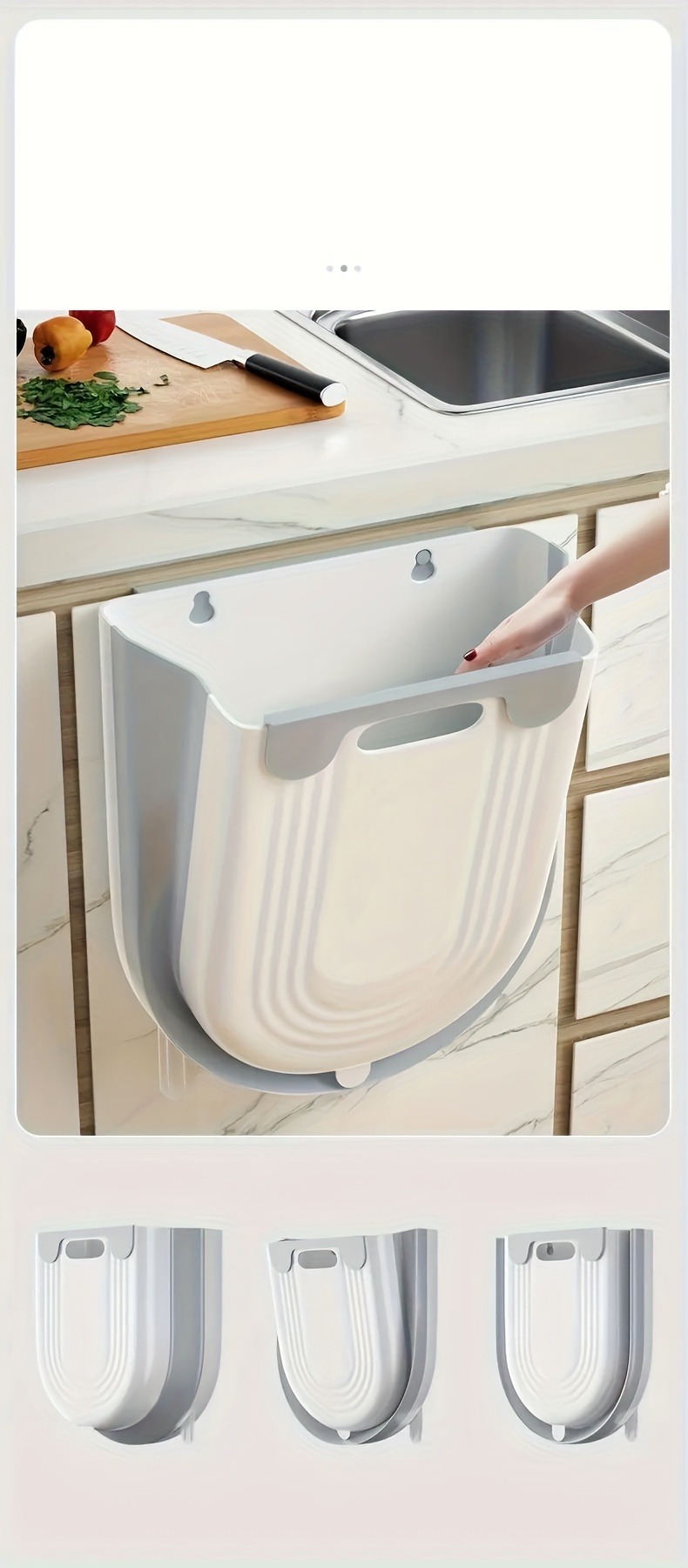 space saving foldable trash can with cabinet hook modern   portable for kitchen bathroom   plastic storage solution details 8