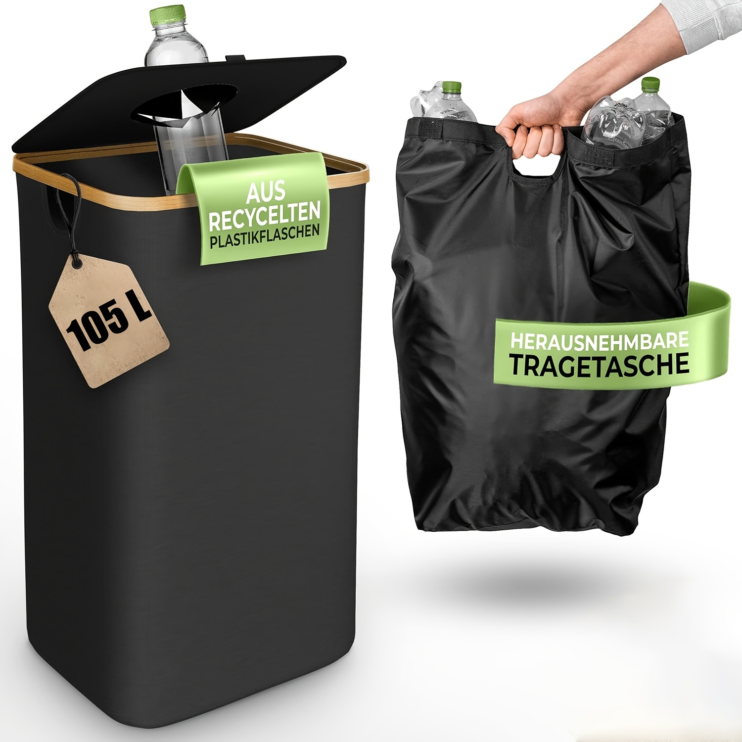 Image of Tavaler 105l 2in 1 Trash Can & Laundry Hamper, Durable 900d Polyester Storage Bin With Lid & Removable Tote Bag, Ideal For Families Shared Apartments