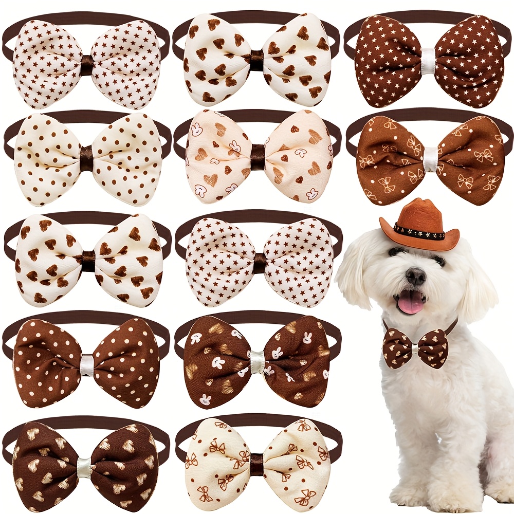 TEMU 10pcs Cute Puppy Bowties Adjustable Pet Dog Bow Ties Collars Brown Style Small Dog Bowties Accessories For Dogs
