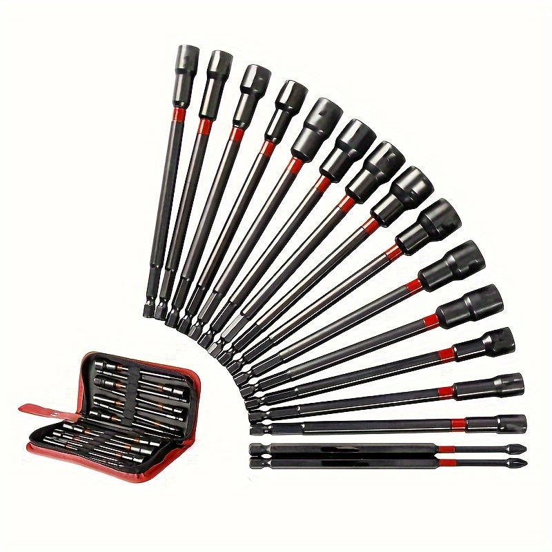 16-tlg. Magnet-Stecknuss-Set – 7-14 Mm & SAE, 150 Mm Lang, Für Schlagbohrer & Akkuschrauber
