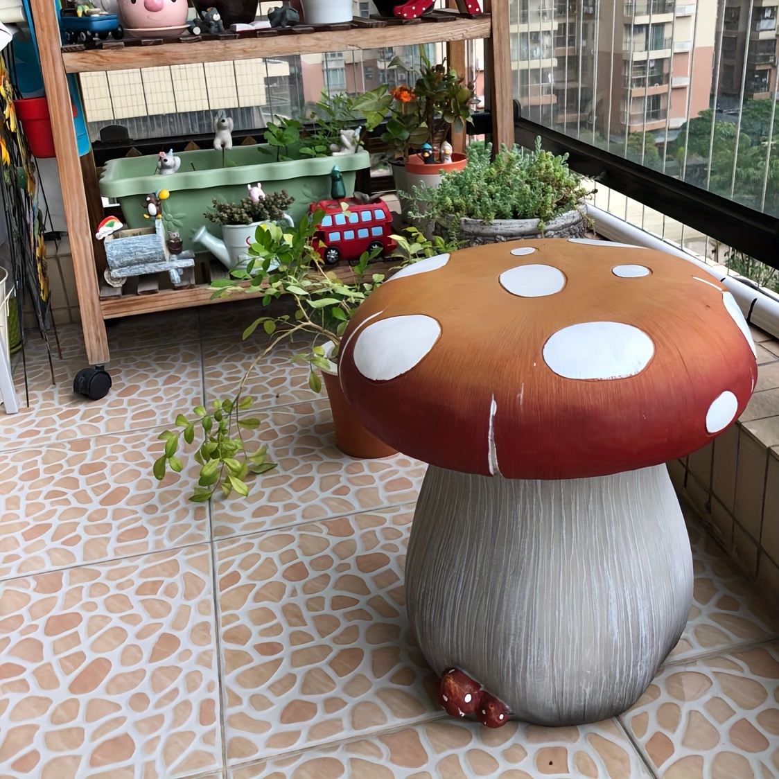 

1pc Mushroom Garden Stool, Resin Outdoor Garden Decor, Whimsical Orange And White Accent Piece For Lawn And Patio