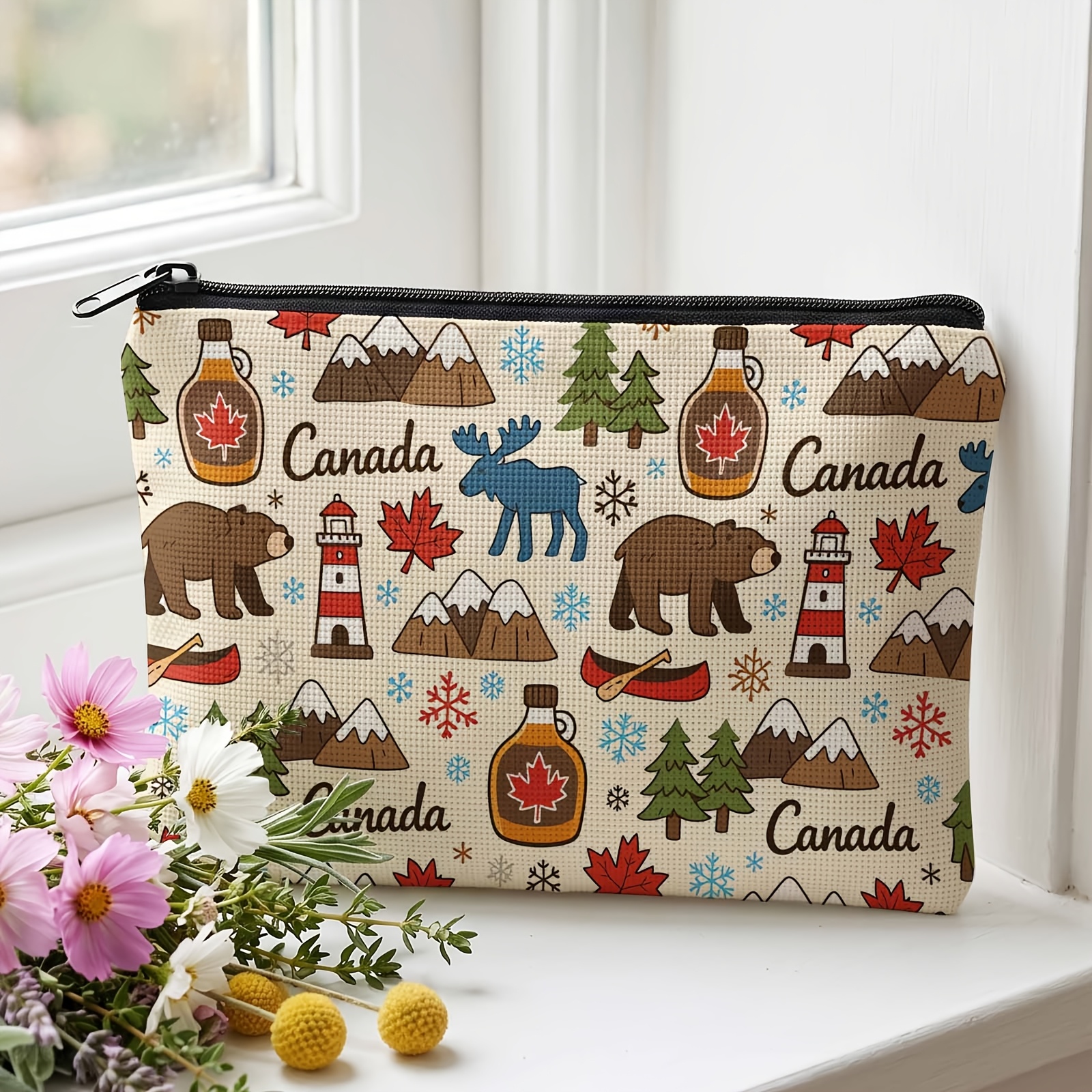 TEMU 1 pièce Trousse de toilette de voyage durable sur le thème du Canada avec motif animalier , pochette de rangement spacieuse pour , cadeau idéal