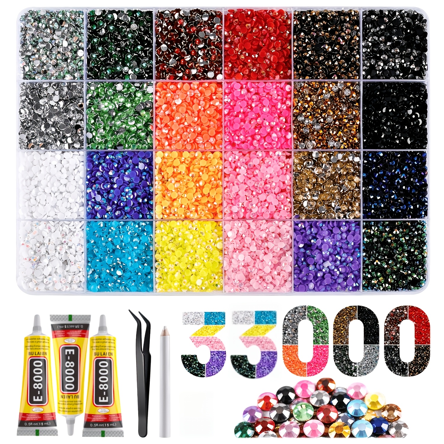 33 000pcs resin jelly nail crystal   kit multi colored 3mm flat   gemstones for     3pcs jewelry   tubes suitable for   for art projects and phone case