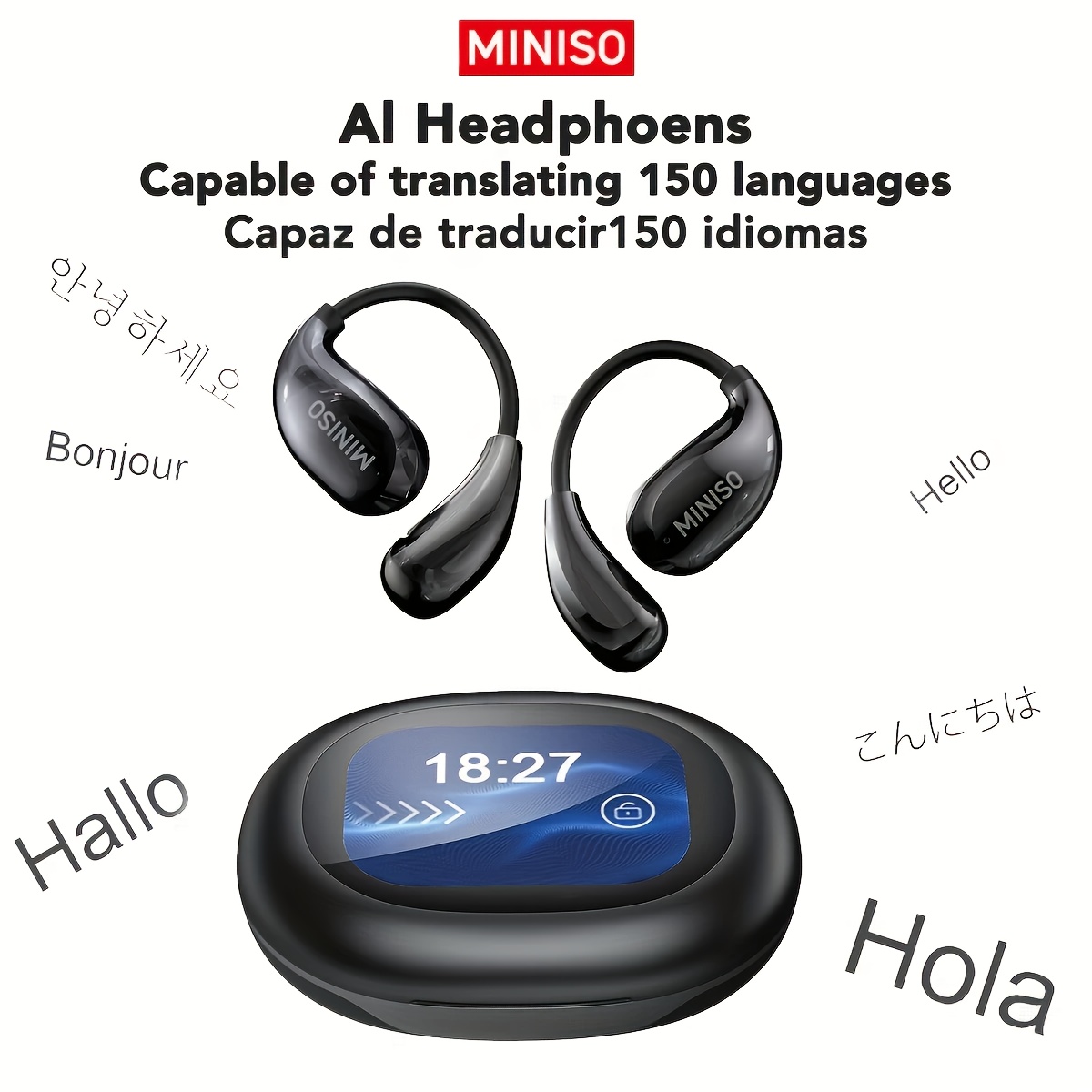 Miniso Ms189 Ai Translator Headset With Wireless 5.3 150+ Languages, Ultra-long , Anti-lost Design And Smart Lcd Display