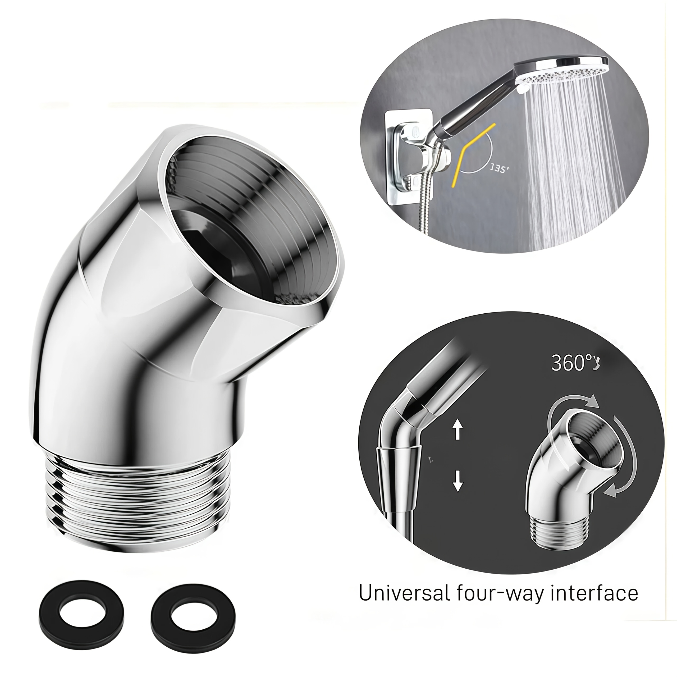 TEMU Rociador Universal Ajustable Cabezal de Ducha Superior Rotación de 135 Grados Conector de Adaptador de Boquilla de