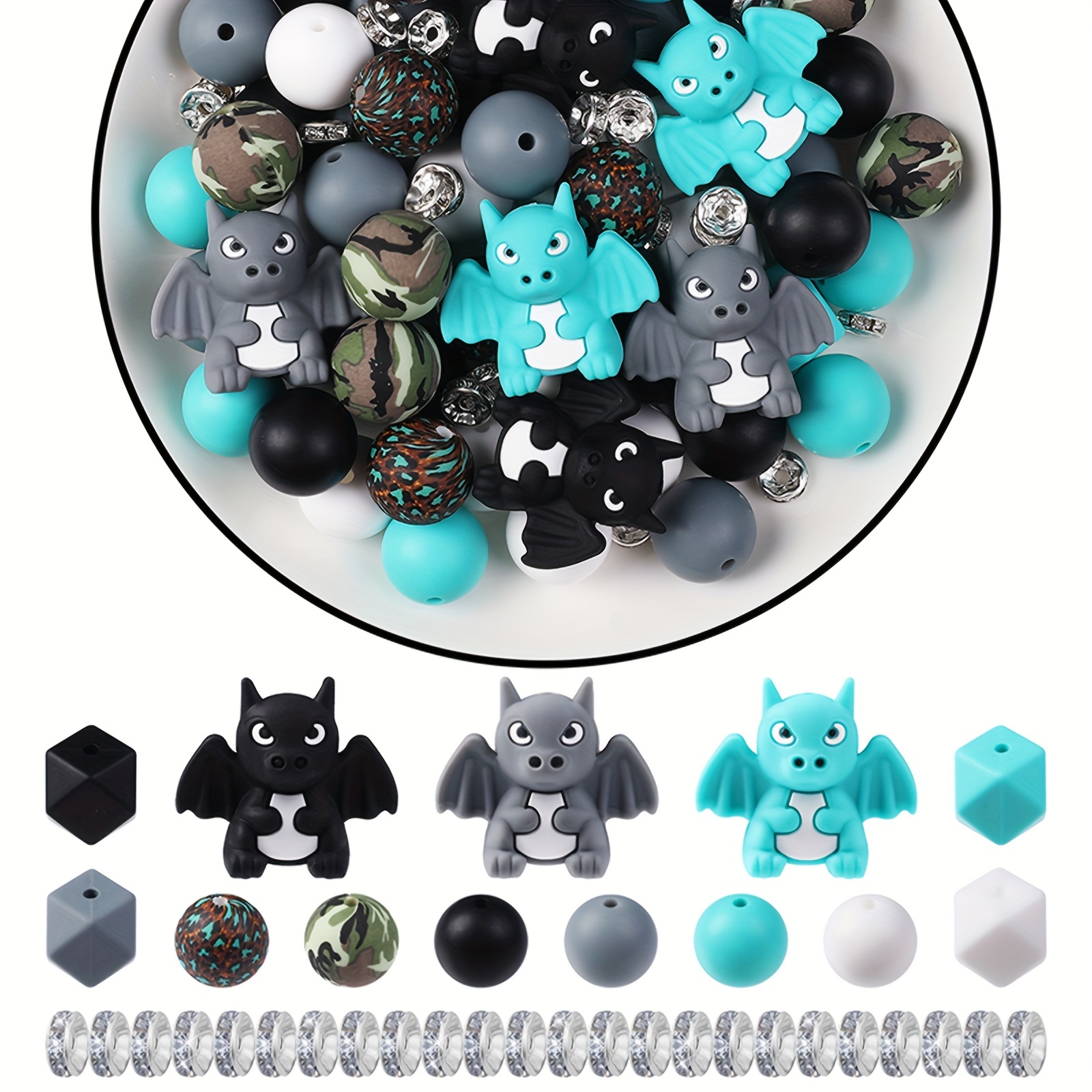 

85pcs 3d Flying Dragon Silicone Beads Set - Ideal For , Bracelets & Crafts With Bulk 15mm Beads