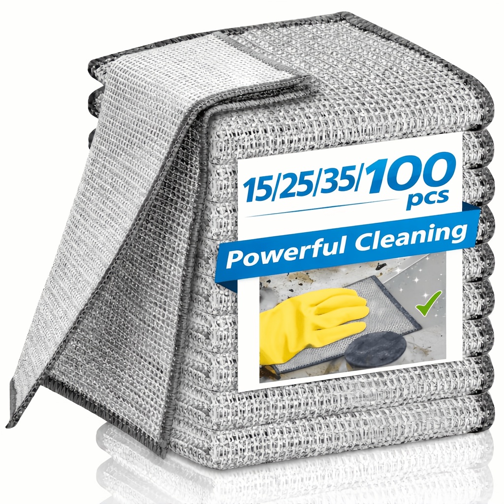 15   100pcs multipurpose wire   cleaning cloth wet and dry use non scratch surface easy to rinse household kitchen pot pan dishwashing double sided dishcloth cleaning cloth towel scouring pad rag
