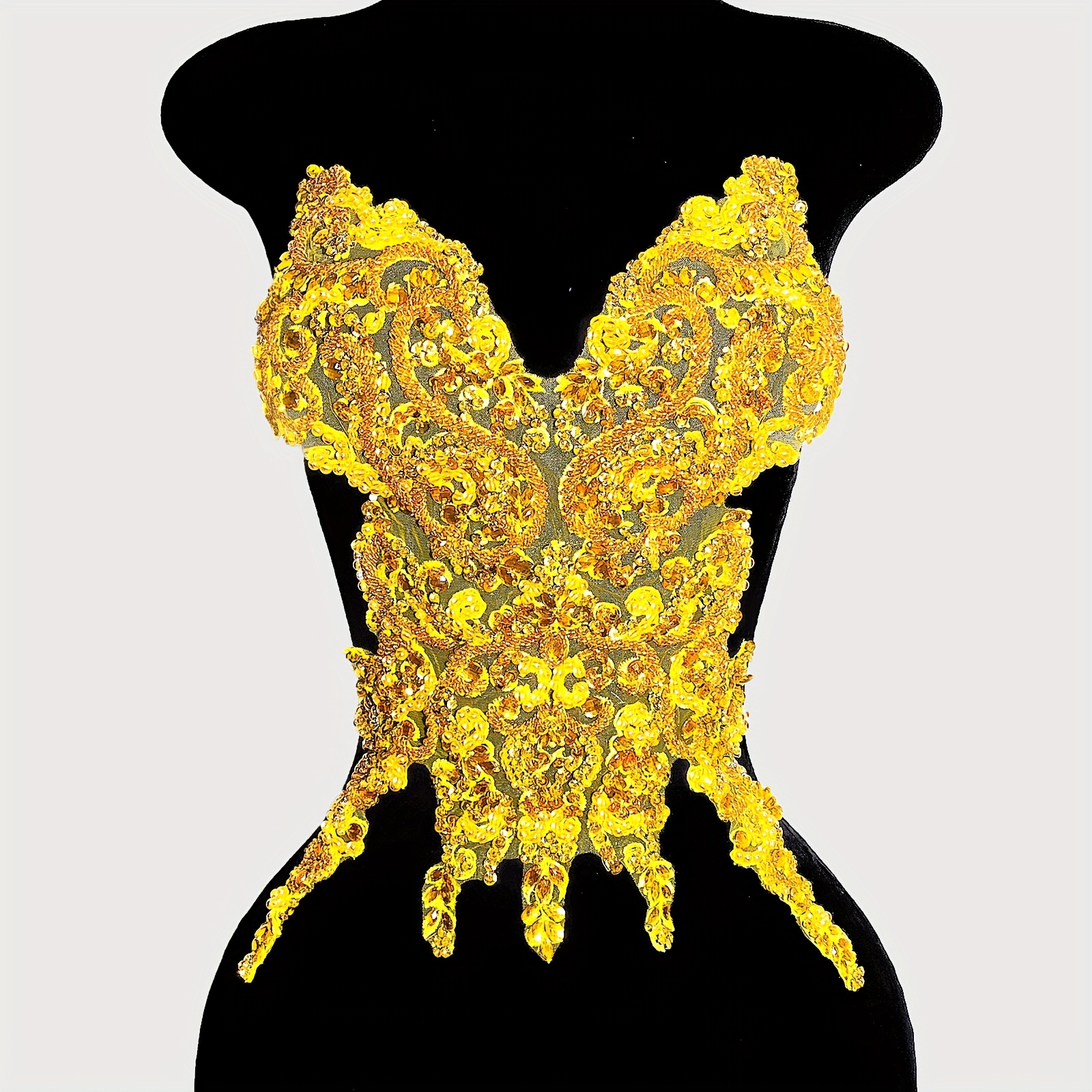 hand stitched golden sequin crystal beaded dress - Temu