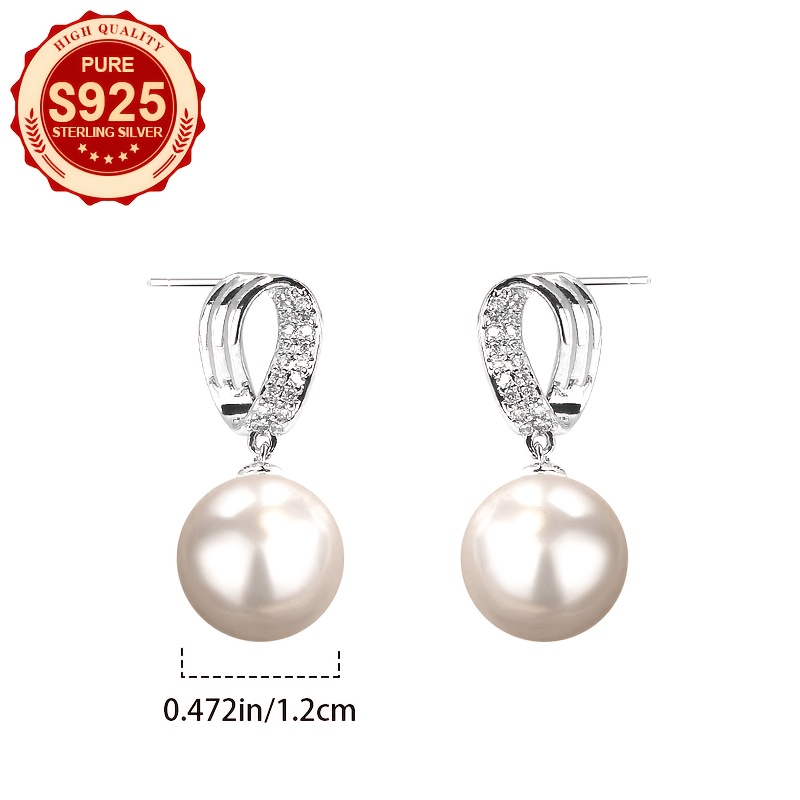 Women's S925 Silver 12mm Pendant Stud Earrings, Elegant Design