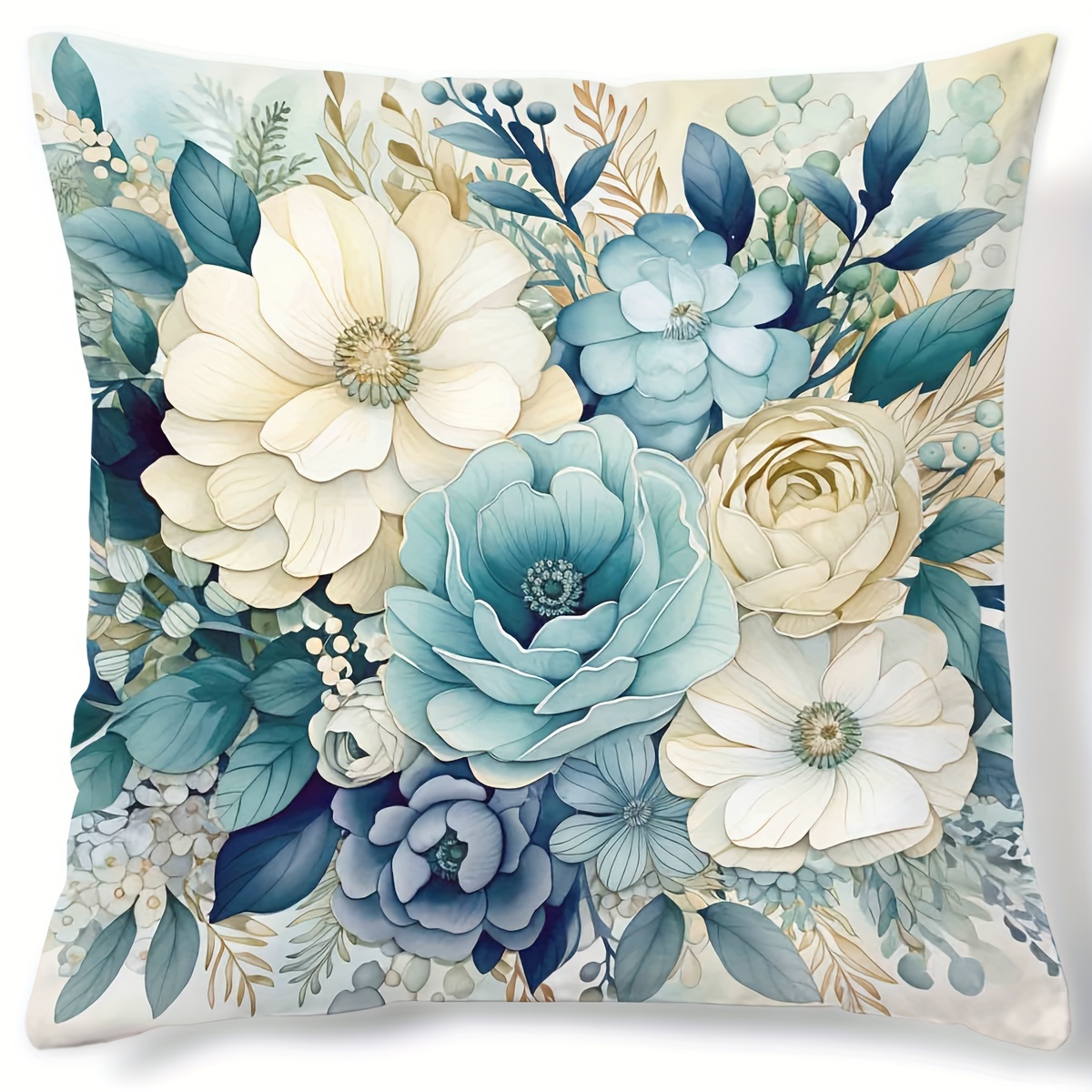 

1pc, Digital Printed Pillowcase With Plant And Flower Patterns