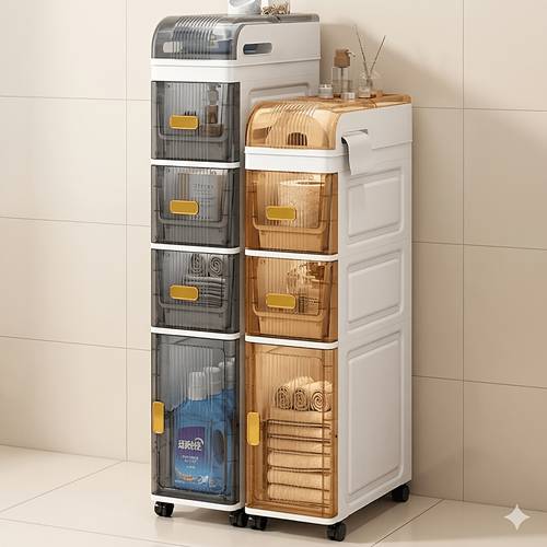 item picture 1pc bathroom cabinet restroom storage cabinet shelf toilet side floor standing multi functional lidded storage box