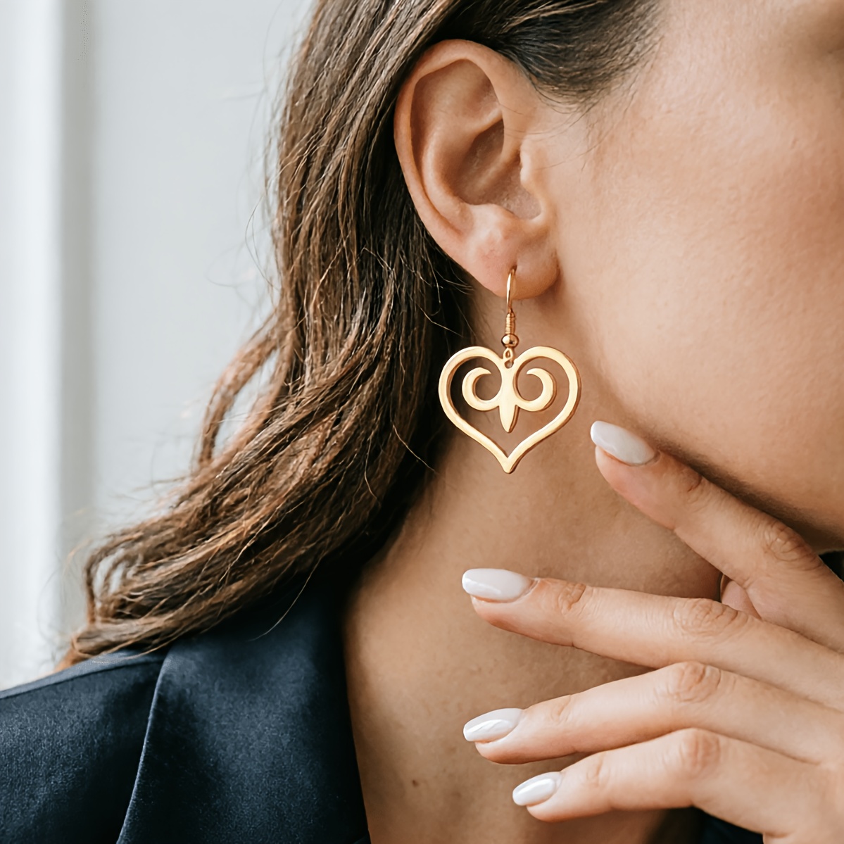 Hollow Heart Double Spiral Drop Earrings, Geometric Boho Jewelry