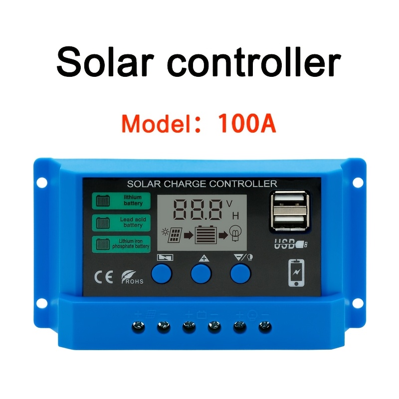 solar panel controller car charging pwm mode solar controller automatically recognizes 12v 24v battery voltage dual usb interface 5v output supports mobile phone charging load mode supports light control  