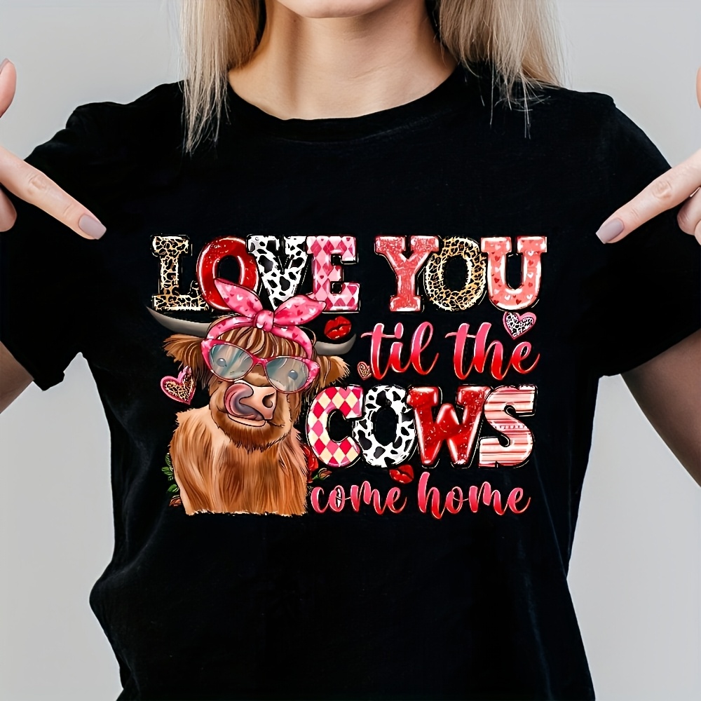 TEMU Love You Cow Pattern Heat Transfer Sticker, Cow Print Washable Diy Patch, Suitable For Party Uniforms, , T-shirts, Masks, Backpacks - No