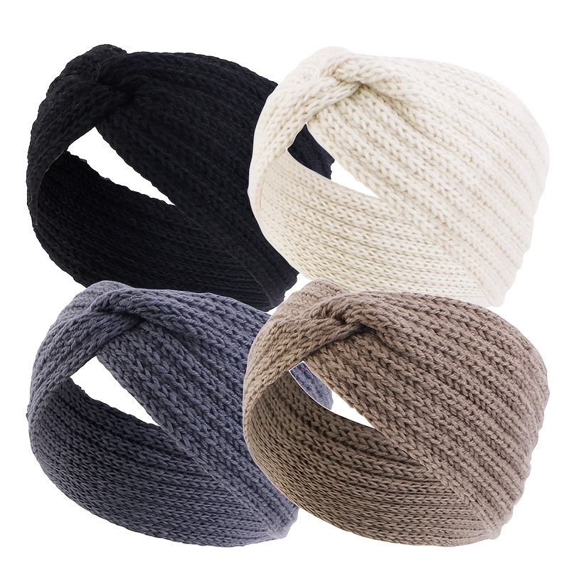 TEMU 4pcs Set Winter Cross- Headband, Women'-proof Hairband, Hand-crocheted Headband, Warm Head Cover