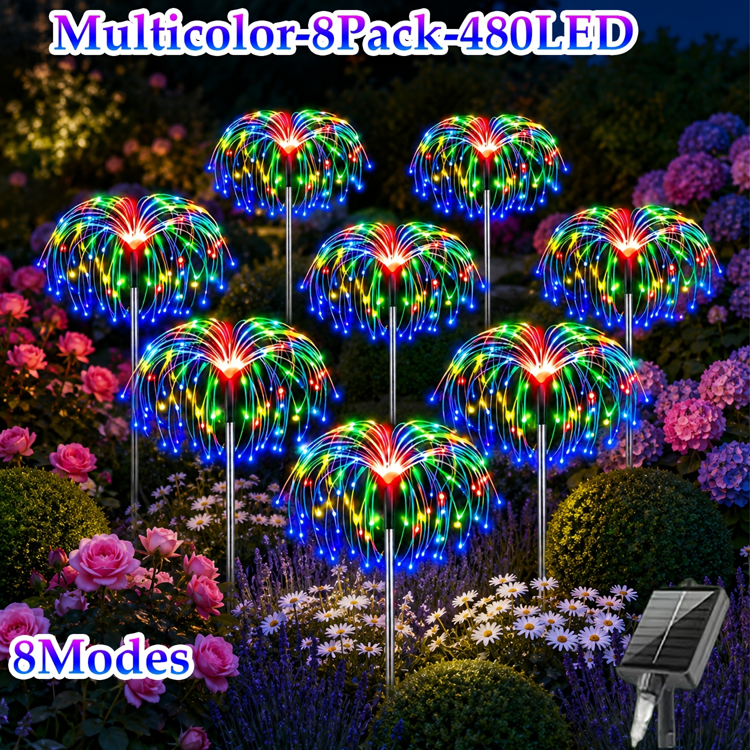 TEMU 8er-Pack 480 LED, 1er-Pack 90 LED Solar-Außenleuchten, 8- Solar-Lichterkette, Solar-Gartenleuchten, ideal für Höfe, Gärten, Terrassen, Parks,