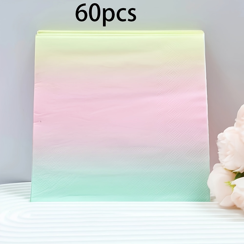Image of 20/60/100pcs, Pastel Rainbow Napkins Rainbow Paper Napkins Pastel Rainbow Party Napkins For Birthday Shower Tableware Wedding Rainbow Theme Party Supplies For Halloween、christmas