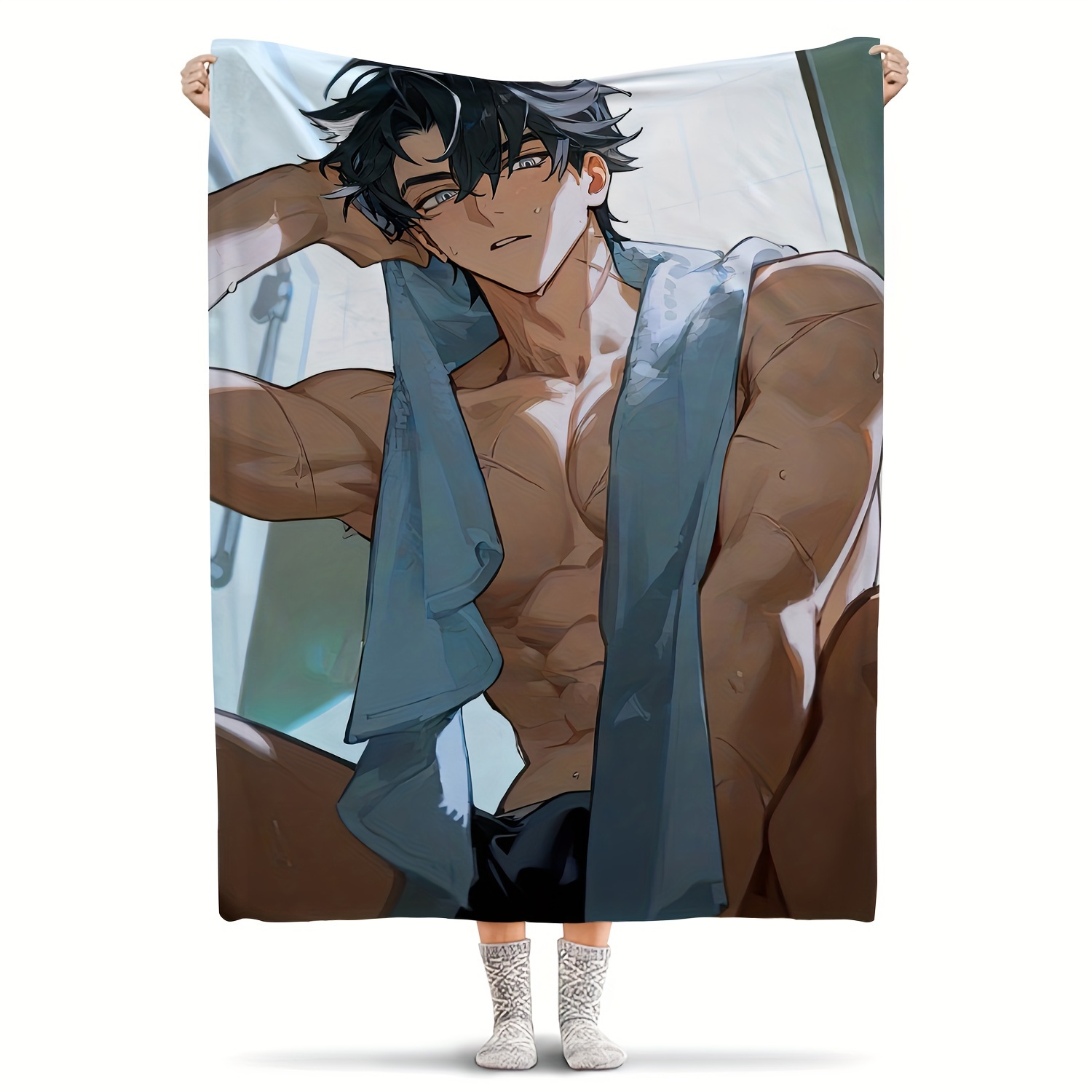 

1pc Flannel Throw Blanket - Sexy Anime Character Design, For Couch, Bed, Office, And Travel