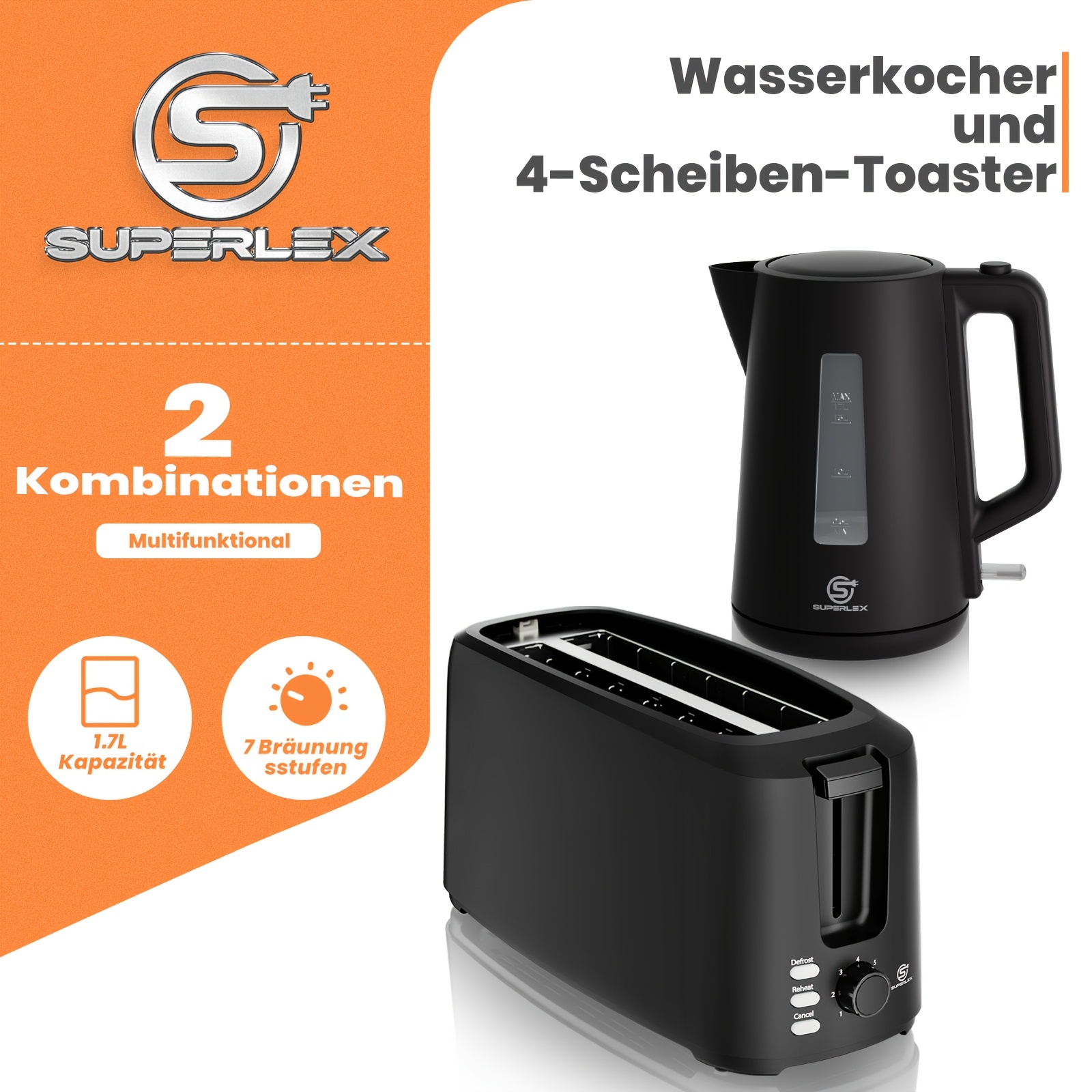 Image of Superlex 1.7l Electric Kettle & 4- With Temperature, Fast Boiling Kettle & Baking Toaster Suitable For Household, Auto Shutoff, Voltage 220-240, -type Plug, Breakfast Appliance For Small Kitchens